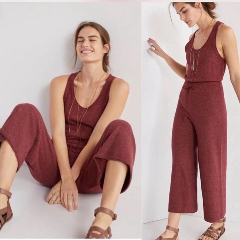 Anthropologie Daily Practice Cropped Knit Wide Leg Jumpsuit XS Auburn